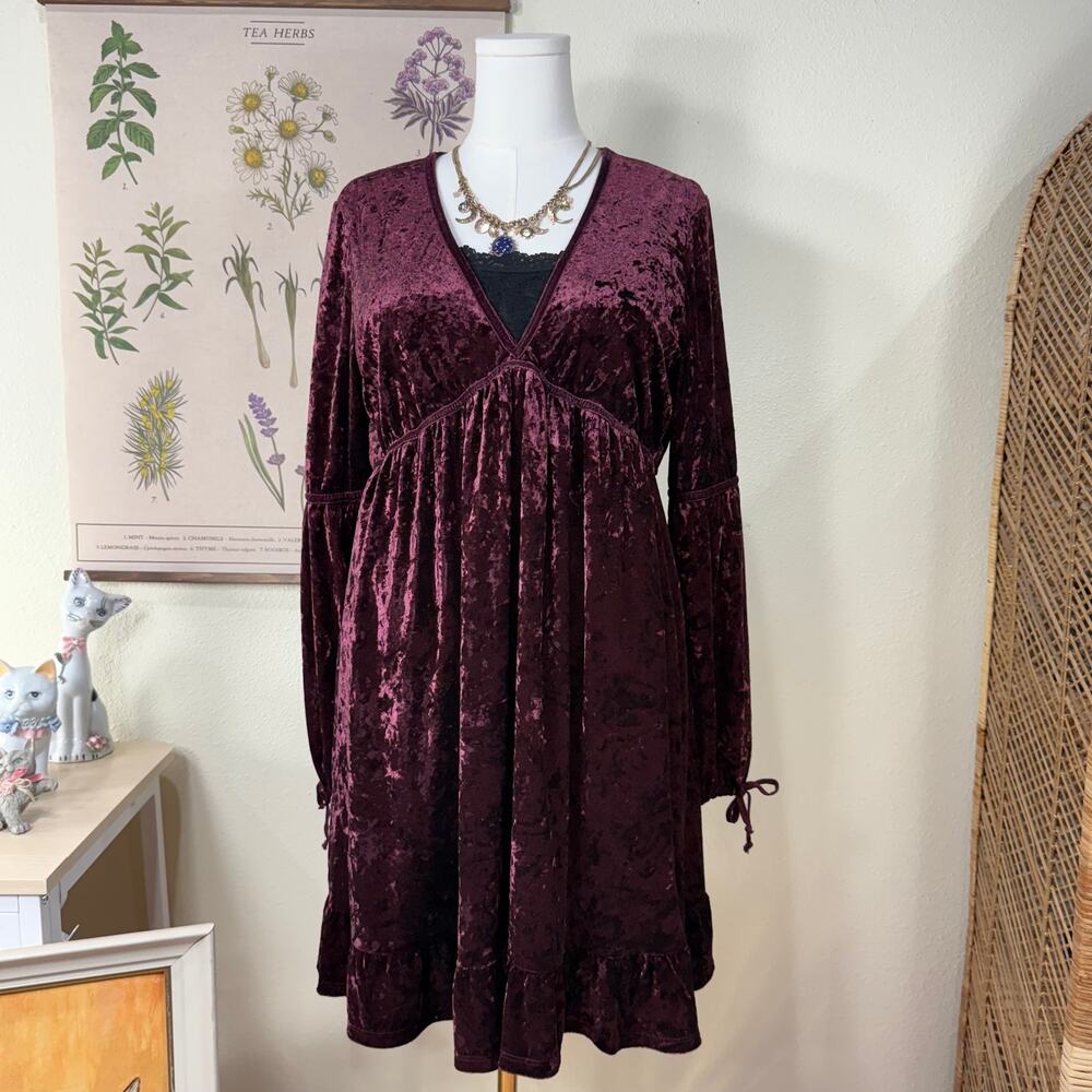 Purple Velvet Babydoll Mini Dress Whimsigoth Witchy Dark Fairy Romantic Goth L